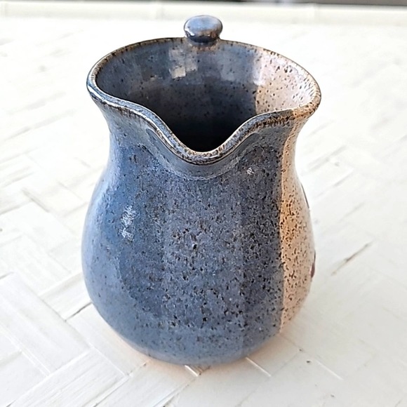 Signed Pottery Pitcher Speckled Design with Pink Heart Flowers 5" T x 6" W - Picture 5 of 7